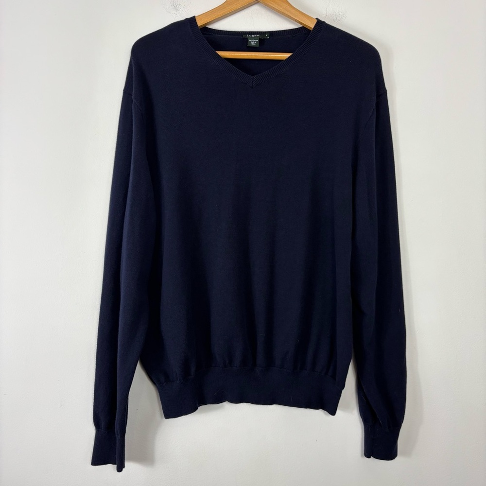 J. Crew Navy Blue Sweater Mens XL V Neck 100% Cotton Preppy Casual Nautical